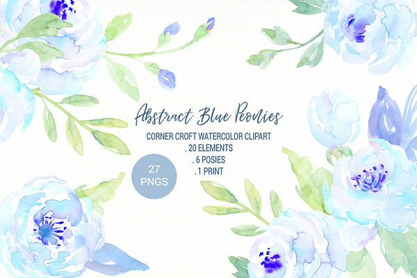 Abstract Blue Peony Clipart