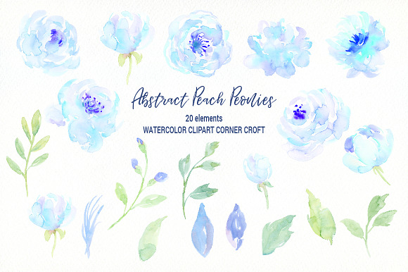 Abstract Blue Peony Clipart in Illustrations - product preview 1