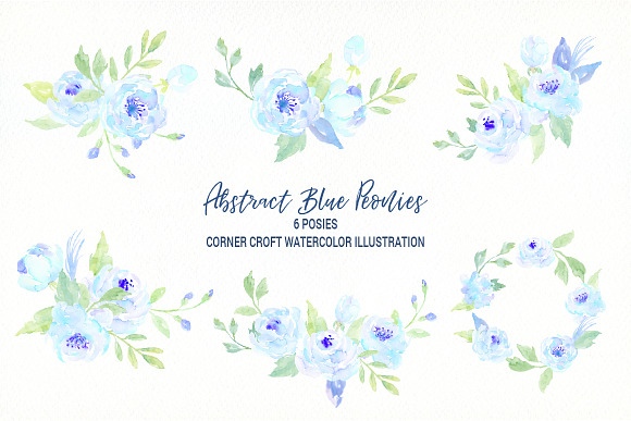 Abstract Blue Peony Clipart in Illustrations - product preview 3