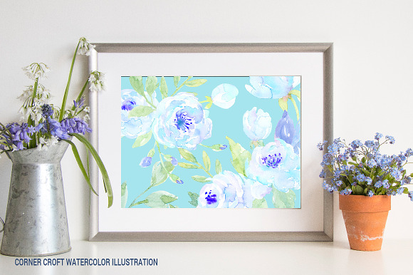 Abstract Blue Peony Clipart in Illustrations - product preview 4