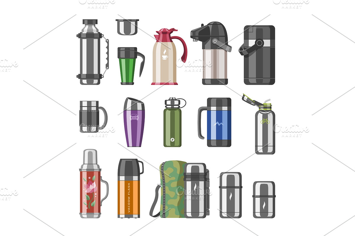 Thermos vector vacuum flask or in Illustrations - product preview 8
