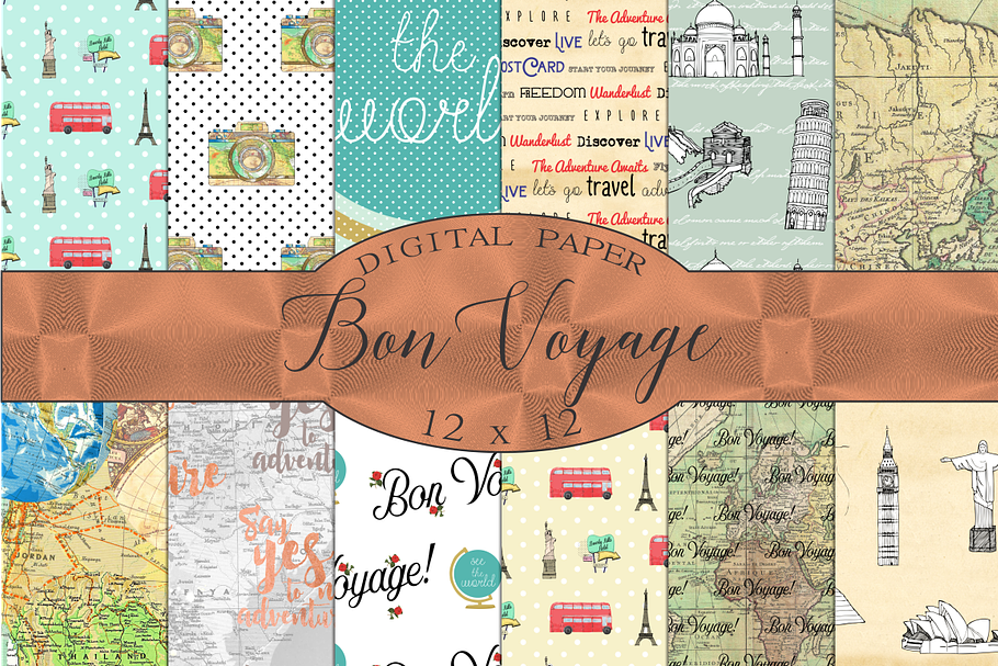 Bon Voyage Travel Digital Paper