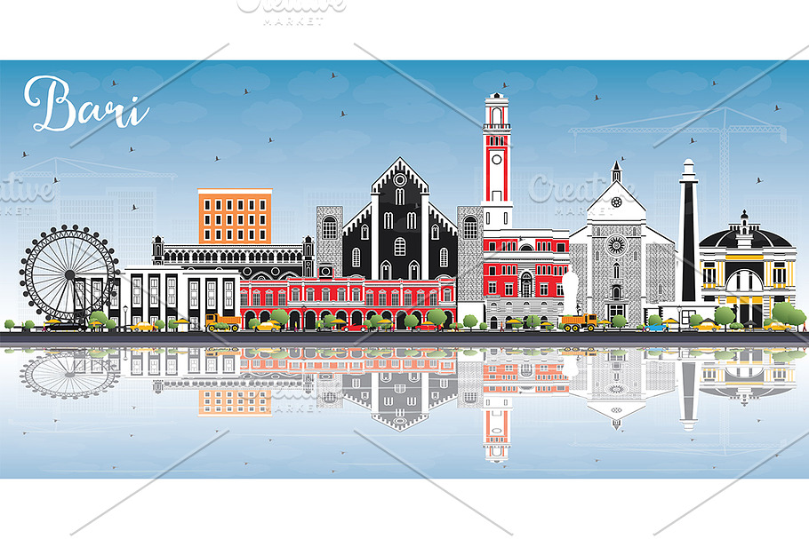 Bari Italy City Skyline with Gray  in Illustrations - product preview 8