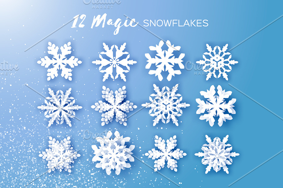12 MAGIC SNOWFLAKES. Paper cut style