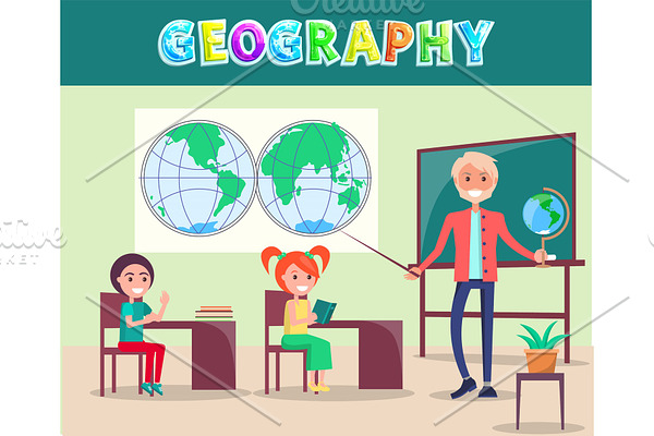 Geography Lesson Poster with Smiling