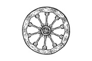 Cart old wooden wheel engraving
