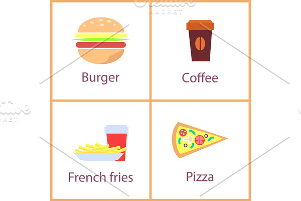 Burger and French Fries Set Vector