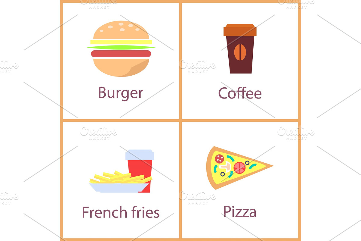 Burger and French Fries Set Vector in Illustrations - product preview 8
