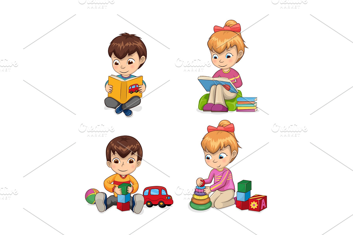 Attentive Children Reading Vector in Illustrations - product preview 8