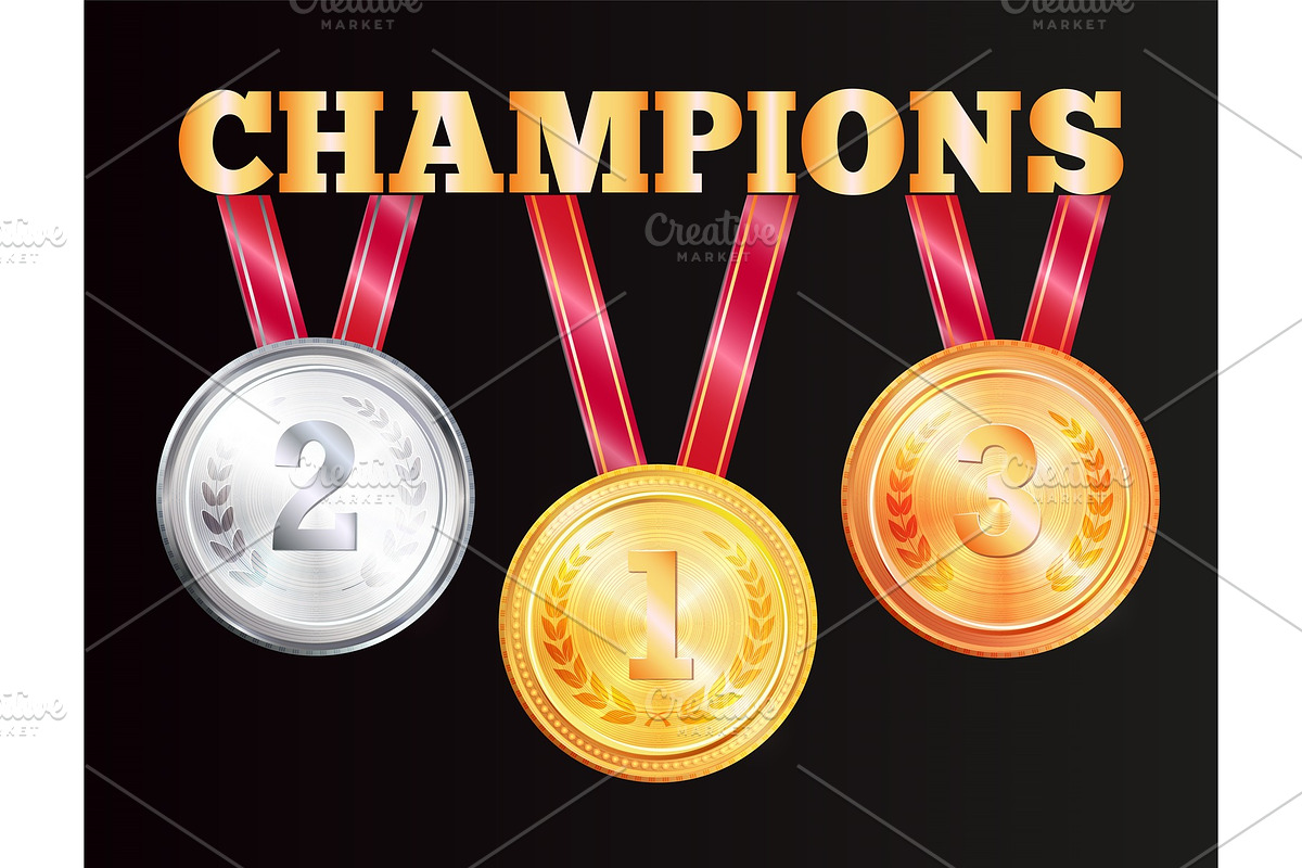Champions Medals Isolated on Black in Textures - product preview 8