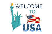 Welcome to USA Statue Flag Vector