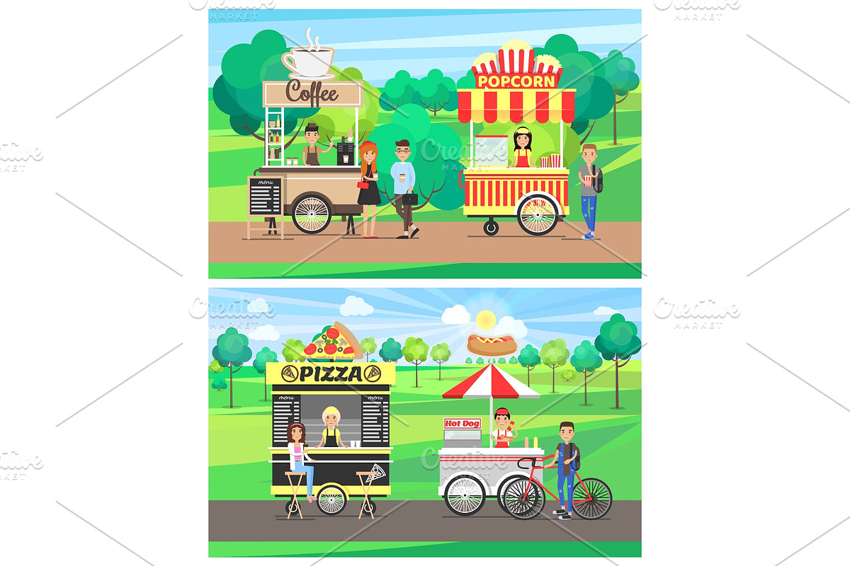Pizza and Hot Dog Vans and Coffee in Illustrations - product preview 8