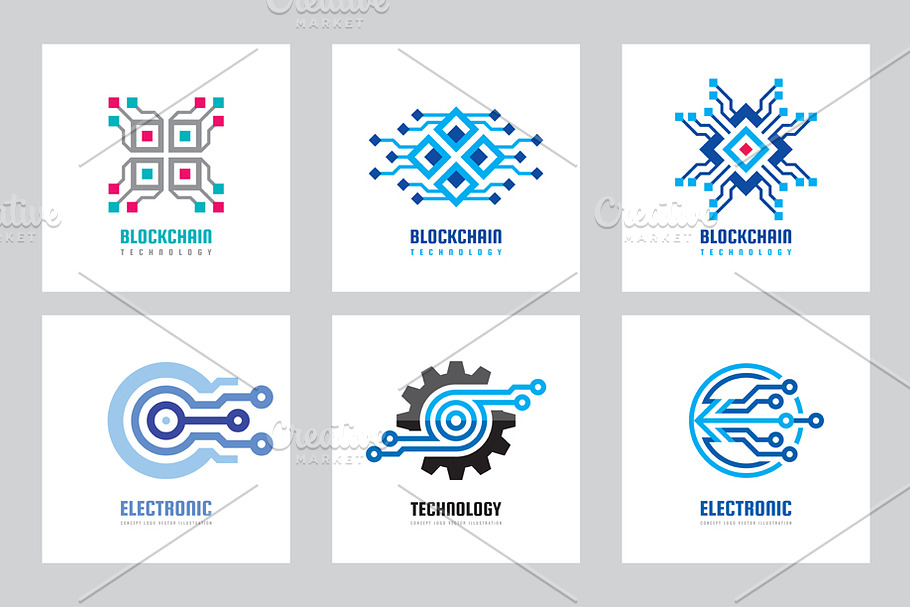 Blockchain Electronic Logo Set in Logo Templates - product preview 8