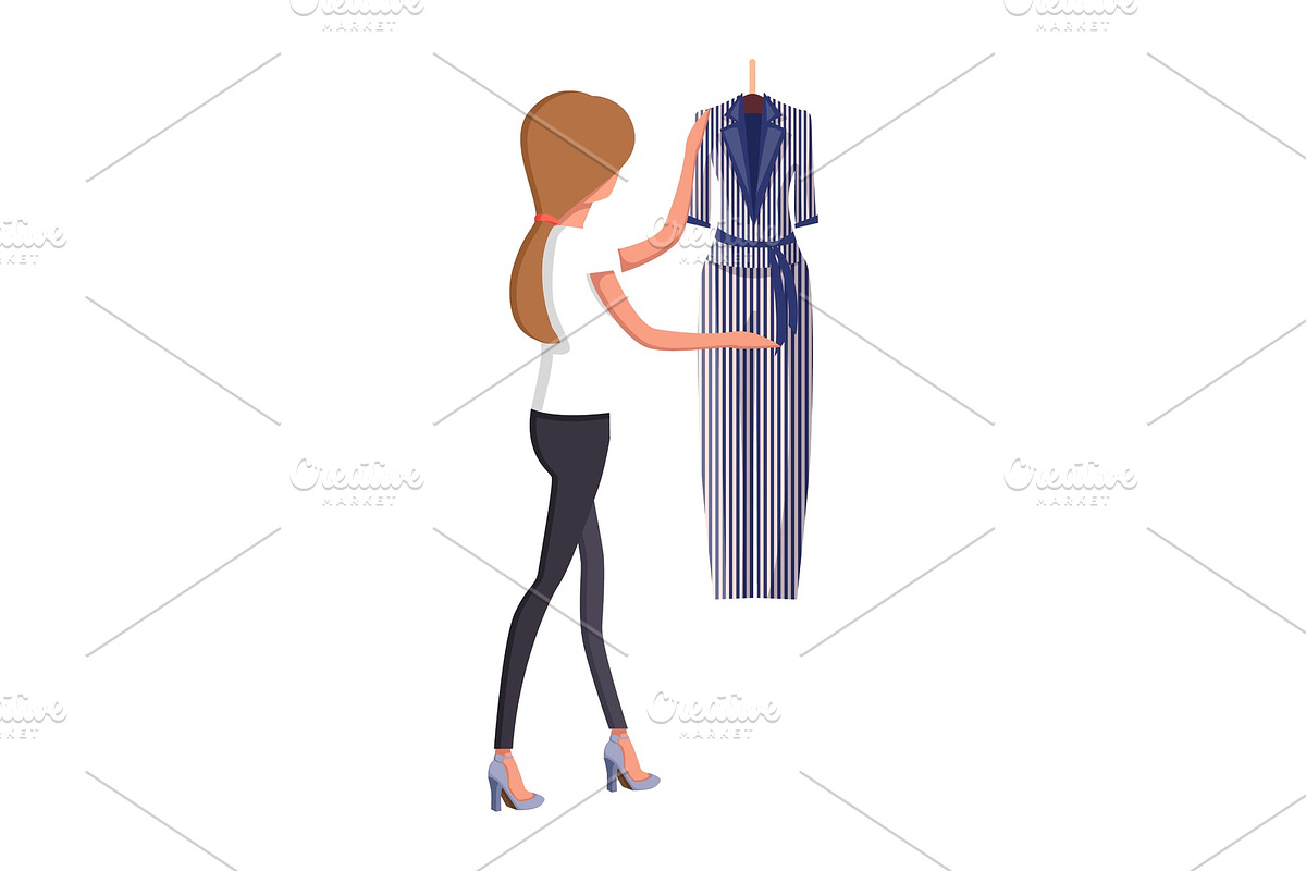 Woman Choosing New Summer Vogue Suit in Illustrations - product preview 8