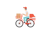 Male courier riding bicycle with