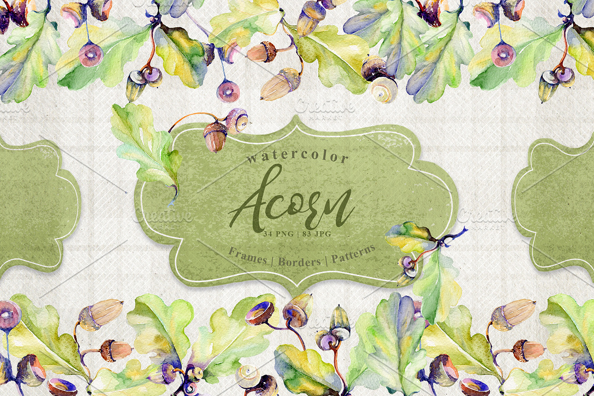 Forest acorn PNG watercolor set in Illustrations - product preview 8
