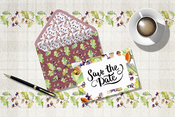 Forest acorn PNG watercolor set in Illustrations - product preview 5