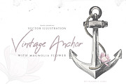 VINTAGE ANCHOR with magnolia flower