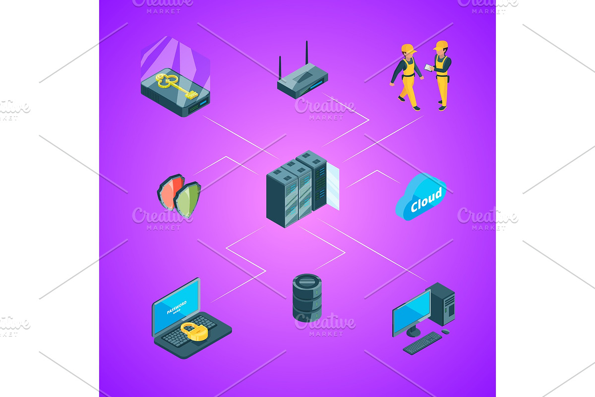 Vector electronic data center icons in Graphics - product preview 8