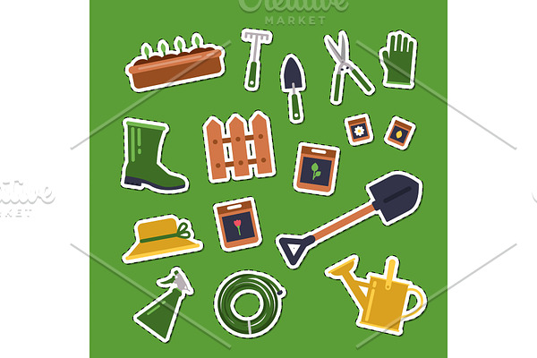 Vector flat gardening icons stickers