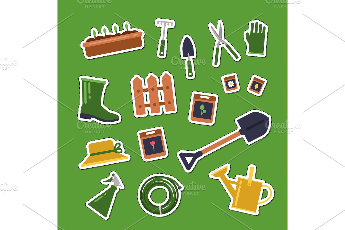 Vector flat gardening icons stickers in Graphics - product preview 8