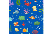 Vector cartoon underwater creatures