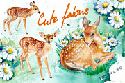 20% OFF! Cute Fawns. Watercolor