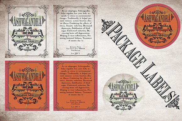 Ashwagandha Vintage Herb Labels in Stationery Templates - product preview 3
