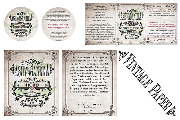 Ashwagandha Vintage Herb Labels in Stationery Templates - product preview 5