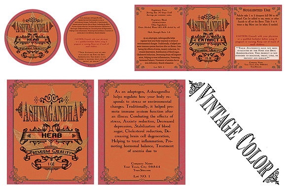 Ashwagandha Vintage Herb Labels in Stationery Templates - product preview 6