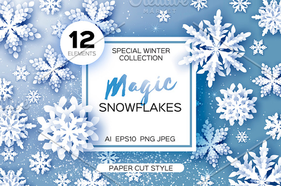 12 MAGIC SNOWFLAKES. Paper cut style in Illustrations - product preview 4