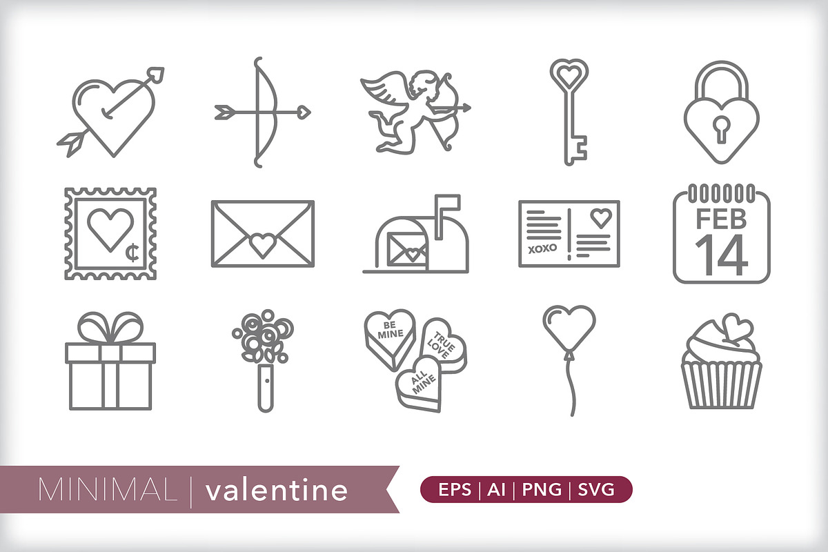 Minimal valentine icons in Holiday Icons - product preview 8
