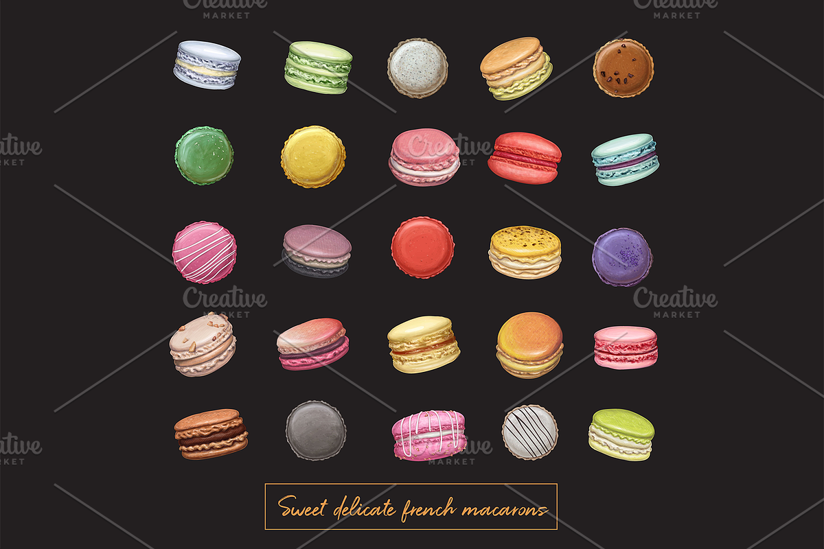 Delicious macarons. Handdrawn vector in Illustrations - product preview 8