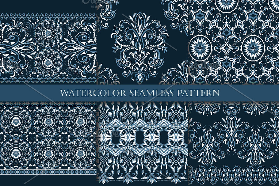 Set of  watercolor seamless patterns in Patterns - product preview 8