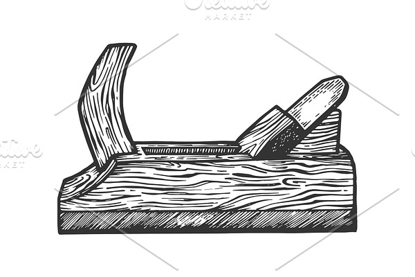 Hand plane tool engraving vector