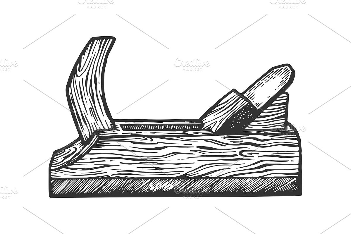 Hand plane tool engraving vector in Illustrations - product preview 8