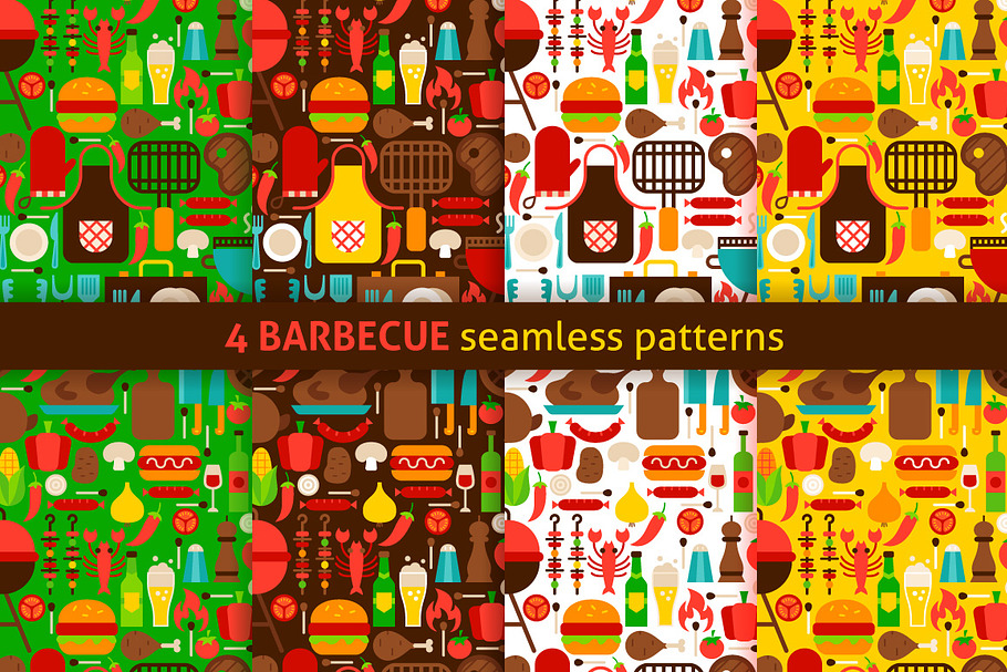 Barbecue Flat Seamless Patterns