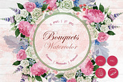 Wedding watercolor bouquets PNG set