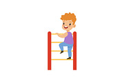 Cute little boy climbing up ladder