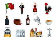 Flat design portugal icons set