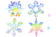 Watercolor colorful snowflakes PNG