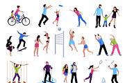 Active leisure people icons set