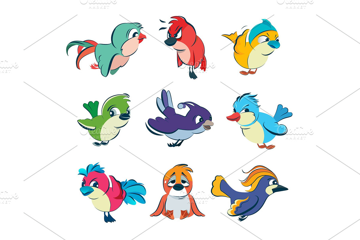 Funny different birds. Vector in Graphics - product preview 8