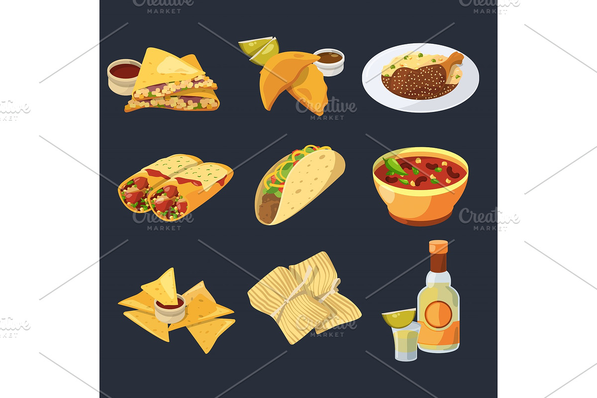 Different mexican foods in cartoon in Graphics - product preview 8