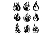 Monochrome symbols of flame. Vector