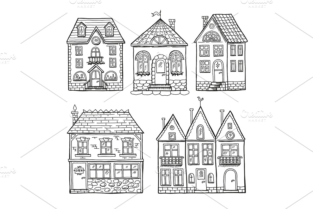 Funny doodle houses. Hand drawn in Graphics - product preview 8