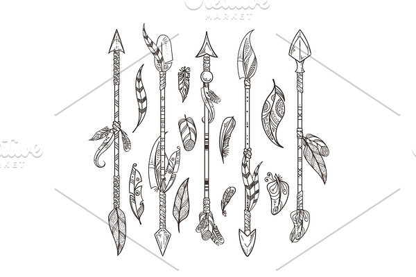 Decorative arrows and feathers set