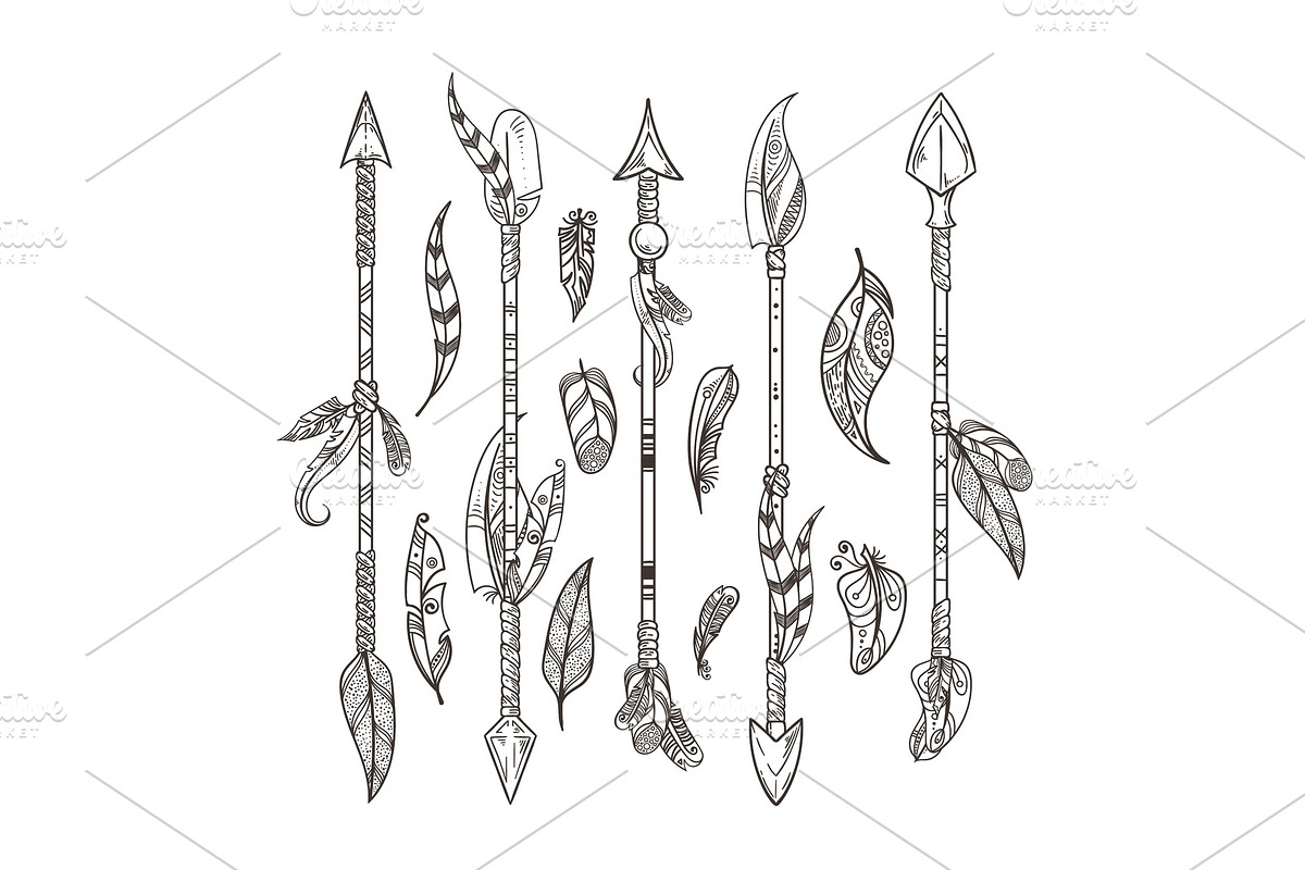 Decorative arrows and feathers set in Graphics - product preview 8