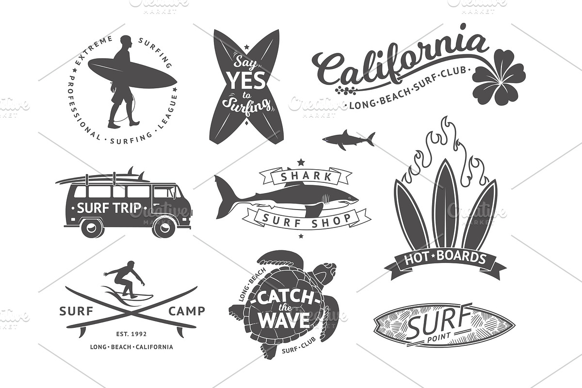 Surf boards emblem and badges vector in Graphics - product preview 8