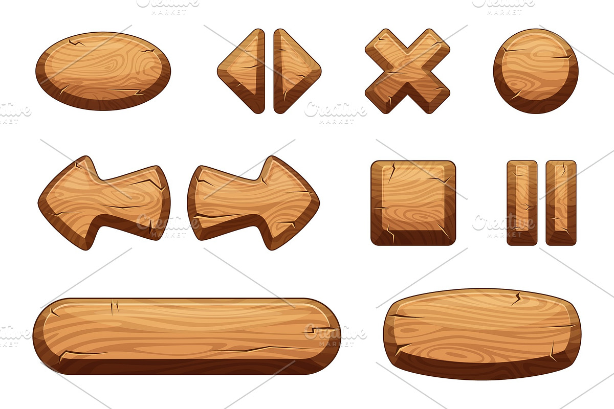 Wooden buttons set for game ui in Graphics - product preview 8